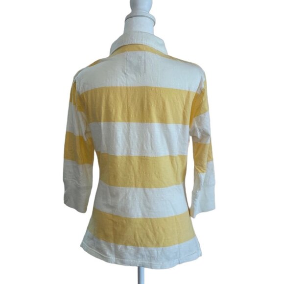 WWS Authentic Womens Striped 3/4 Sleeve Polo Shirt Yellow/White Size M Casual Cl - Picture 2 of 11